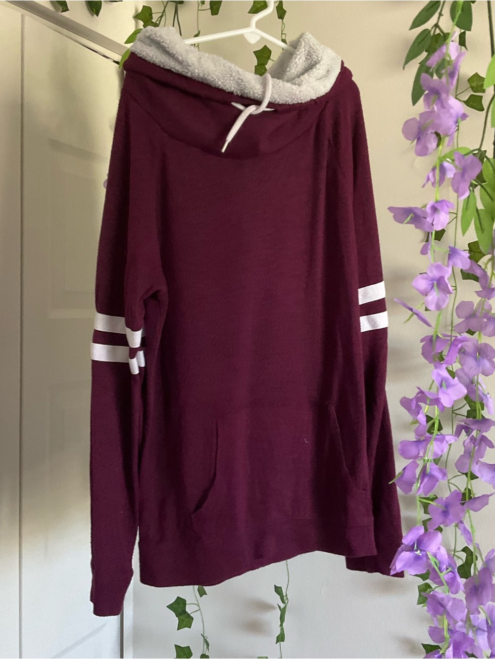 Ambiance Maroon Hooded Pullover with White Sherpa Lining